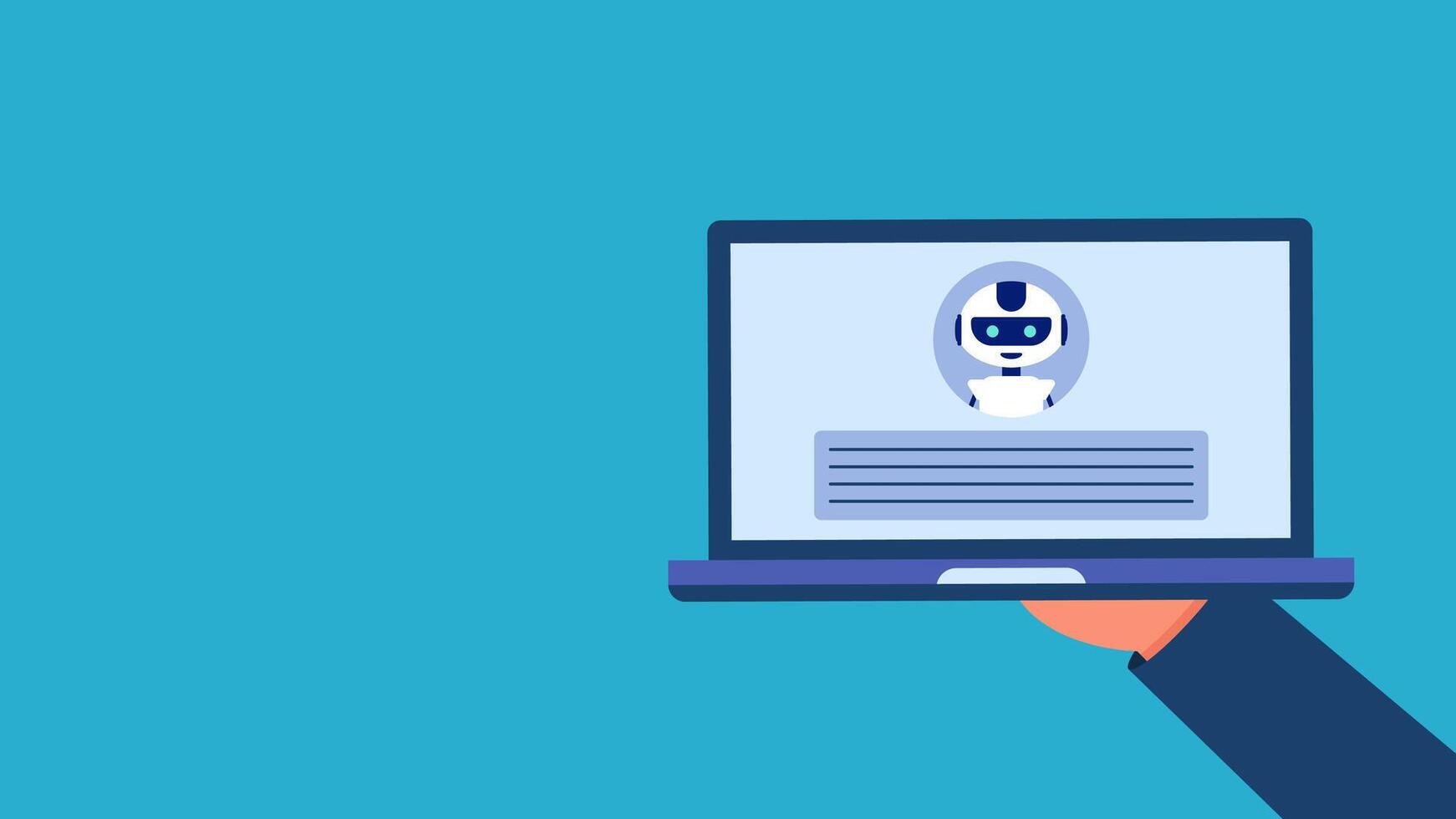 AI Robot Character Presentation Illustration Working with Blue Background vector