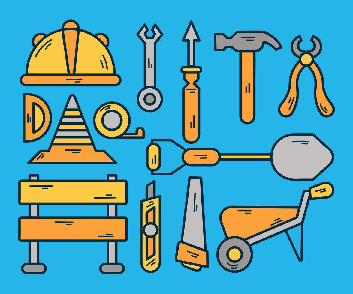 A Set of Hand Drawn Making Tools in Colored Doodle Style vector