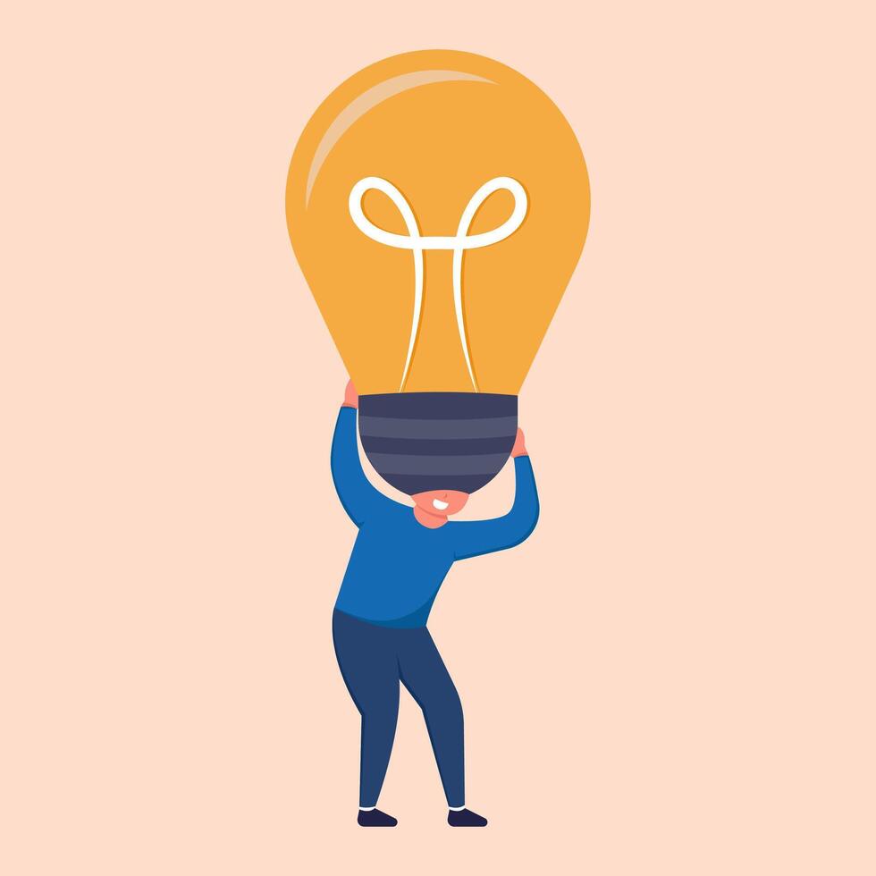Illustration of a Character Using a Light Bulb Helmet with the Symbol of a Genius Using His Brain vector