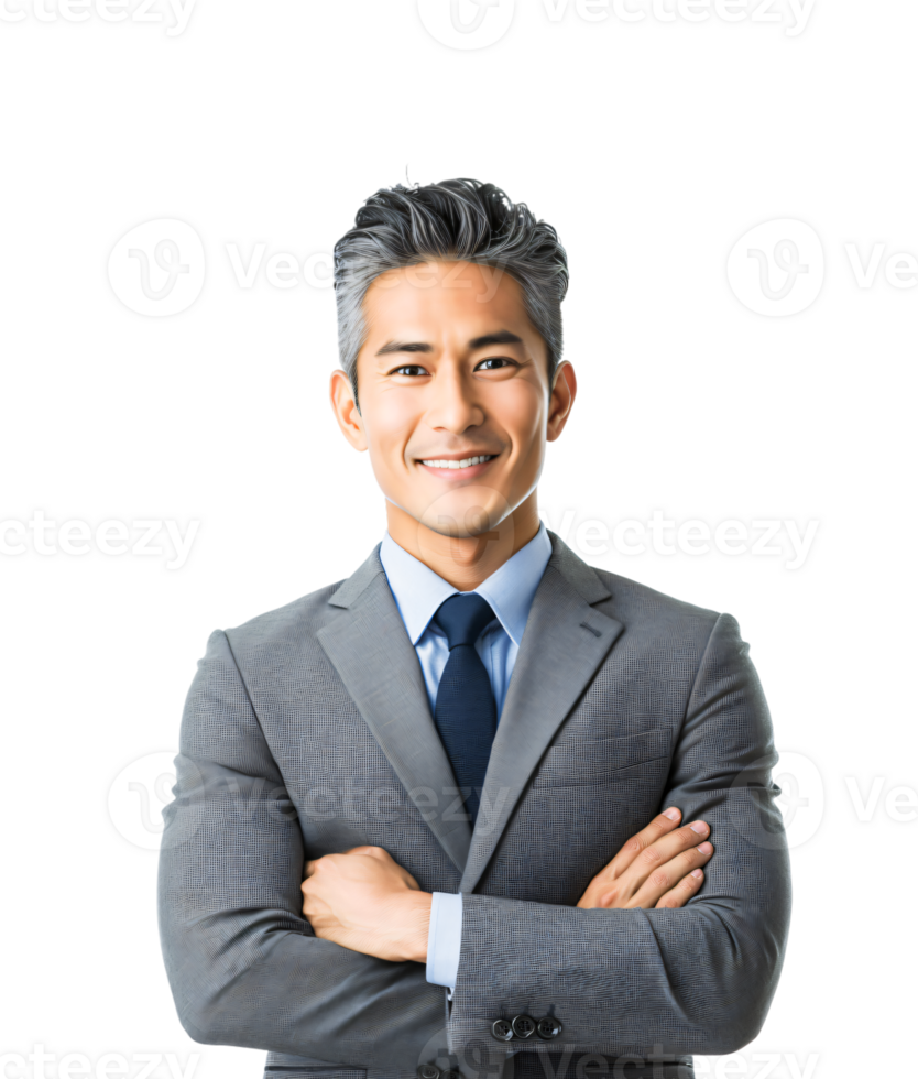 Confident Asian Businessman with Arms Crossed Smiling Portrait png