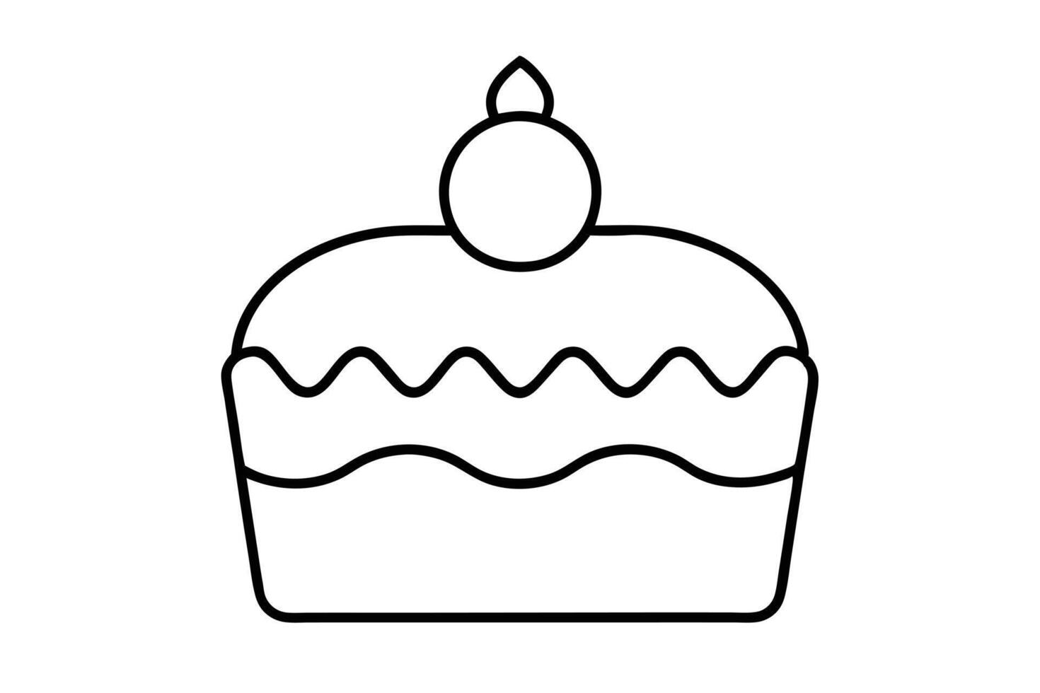 Simple black and white line art illustration of a frosted cake. vector