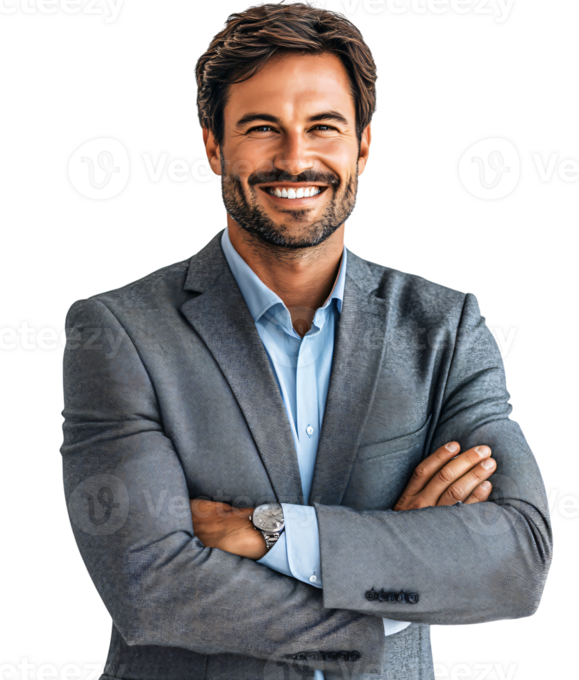 Confident Handsome Businessman Smiling Arms Crossed Portrait png