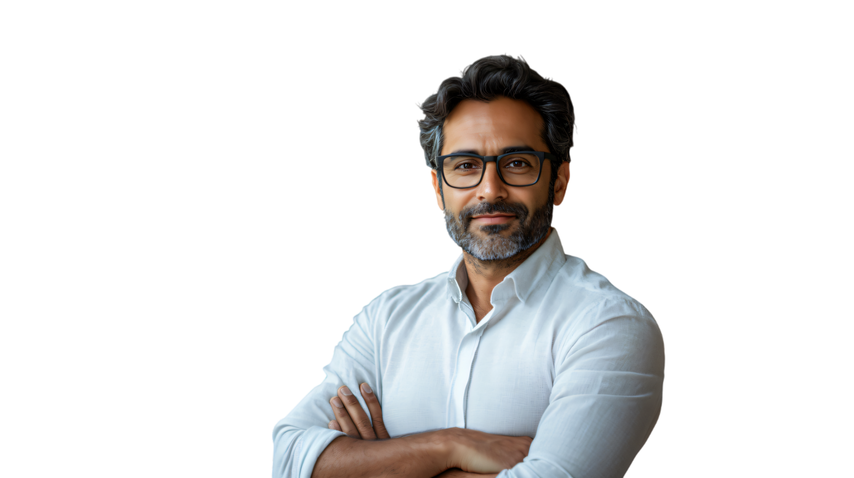 Confident Middle Aged Man with Glasses Arms Crossed Professional Portrait png