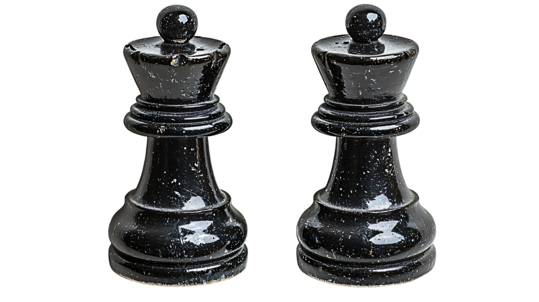 Two Black Chess Queens Close up Studio Shot Elegant Game Pieces Strategy Concept png