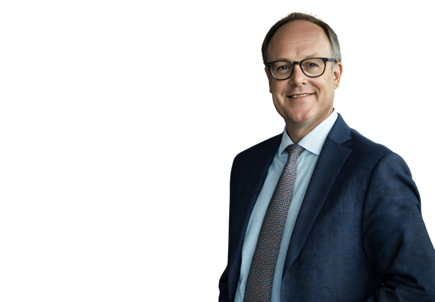 Portrait of a Smiling Middle Aged Businessman in a Blue Suit and Glasses png