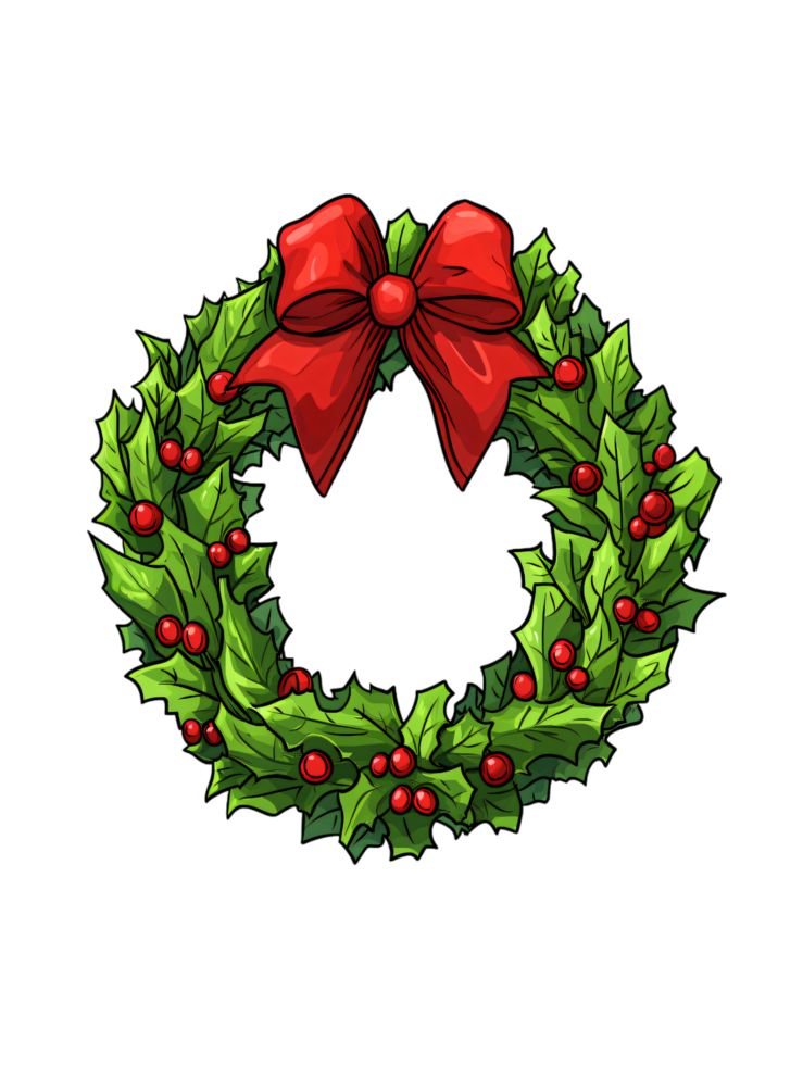 Festive Christmas Holly Wreath with Red Bow Holiday Decoration Winter Design Element png