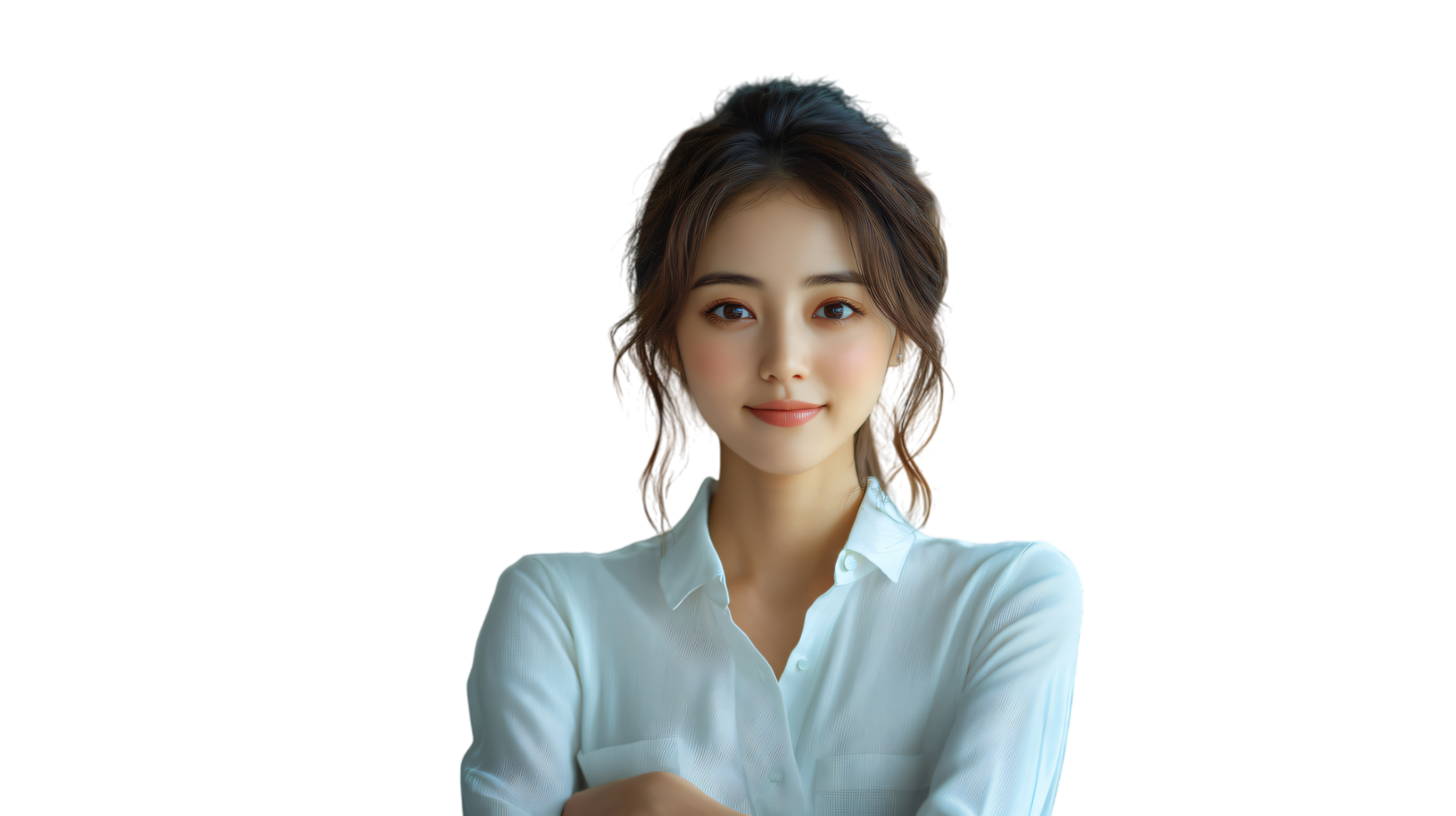 Confident Young Asian Woman in Elegant White Shirt Portrait Studio Shot png
