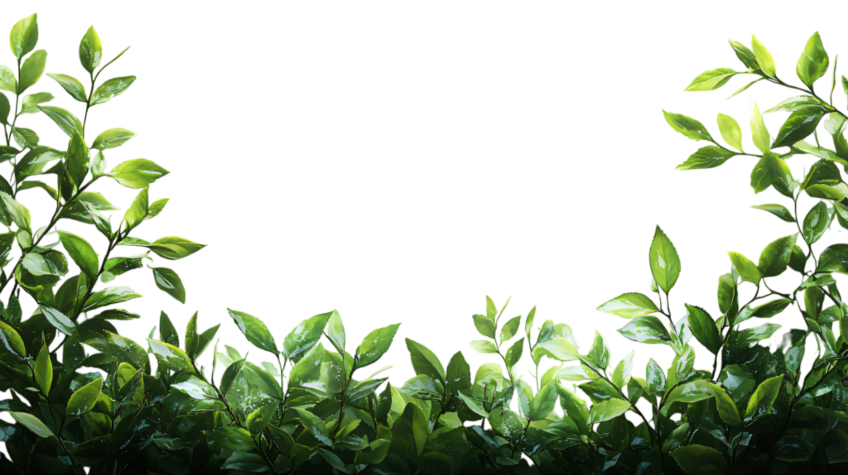 Lush Green Leaves Vibrant Foliage Natural Border Greenery Background Botanical Illustration png
