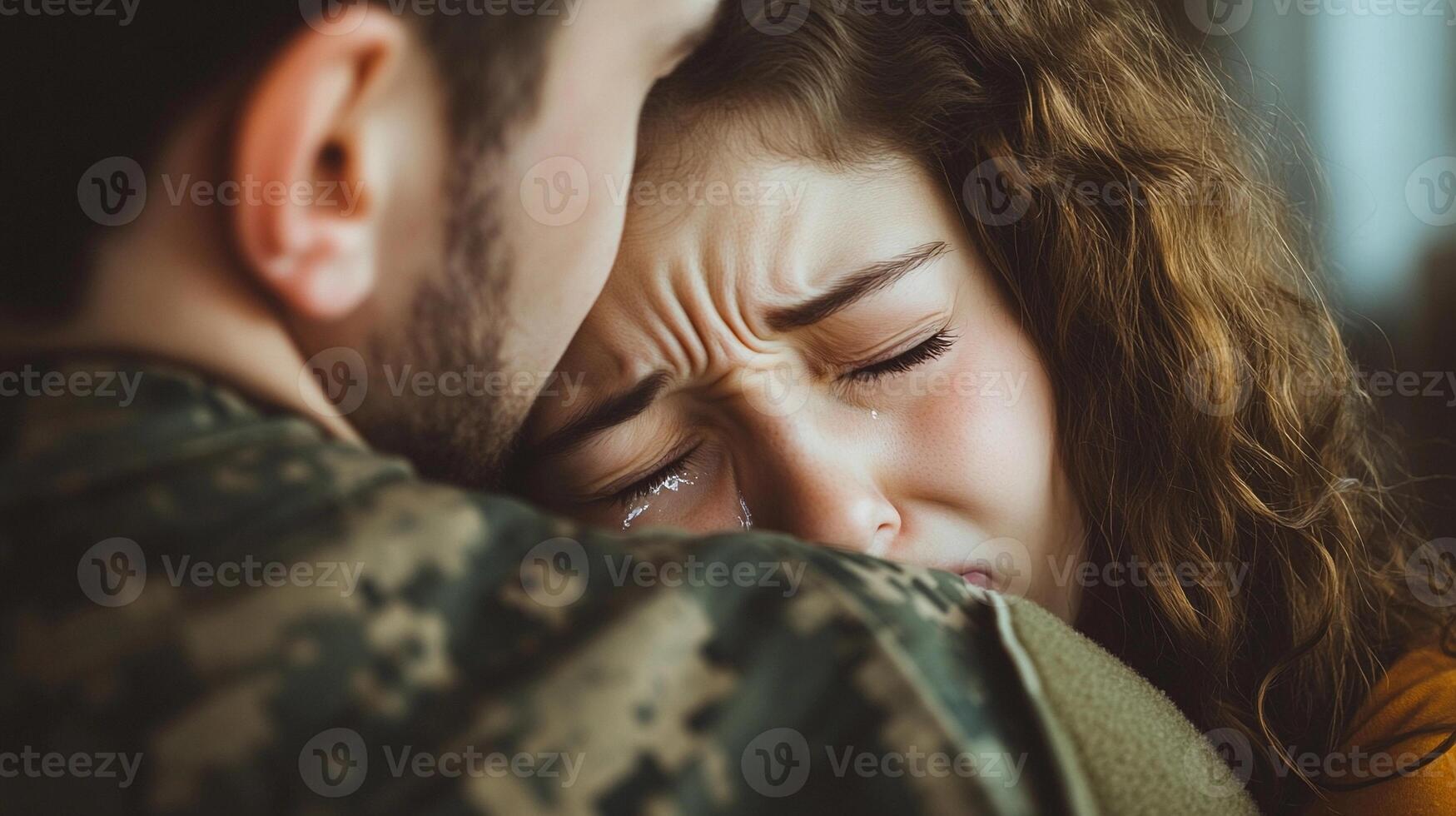 A soldier is hugging his girlfriend photo