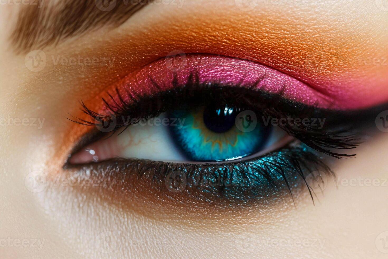 Vibrant eye makeup showcasing blending techniques with bold colors in artistic expression photo