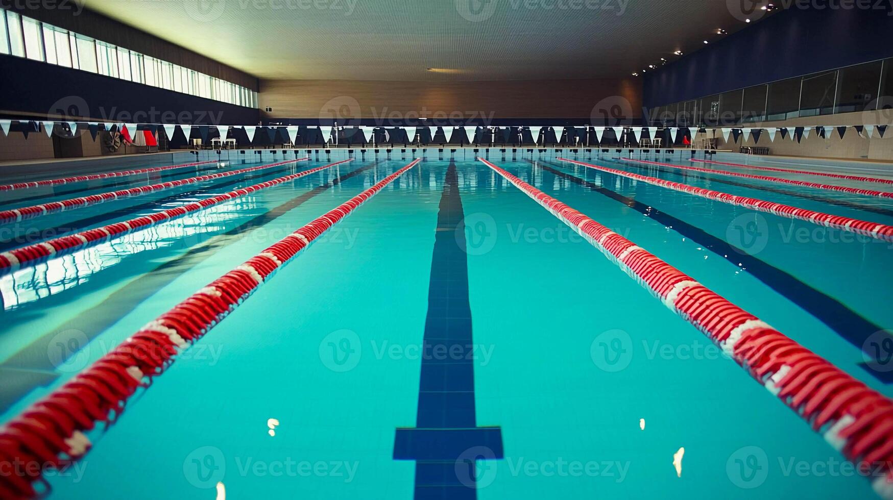 A long pool with red and blue lines photo