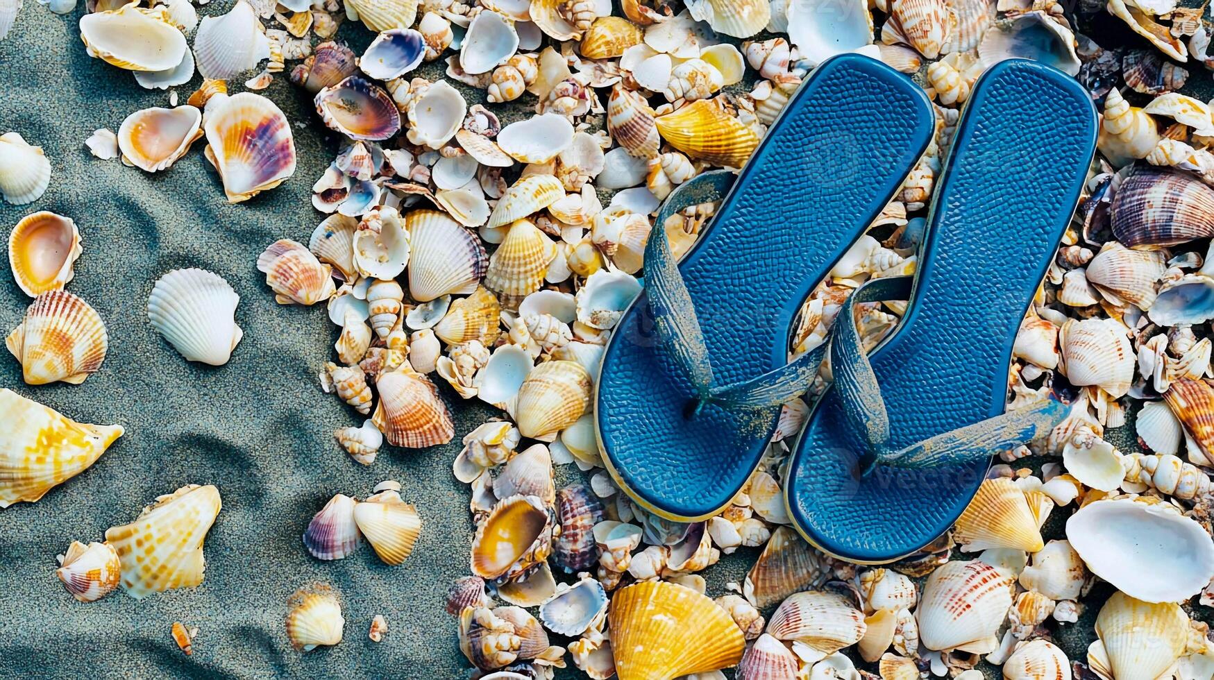 A pair of flip flops on a beach photo