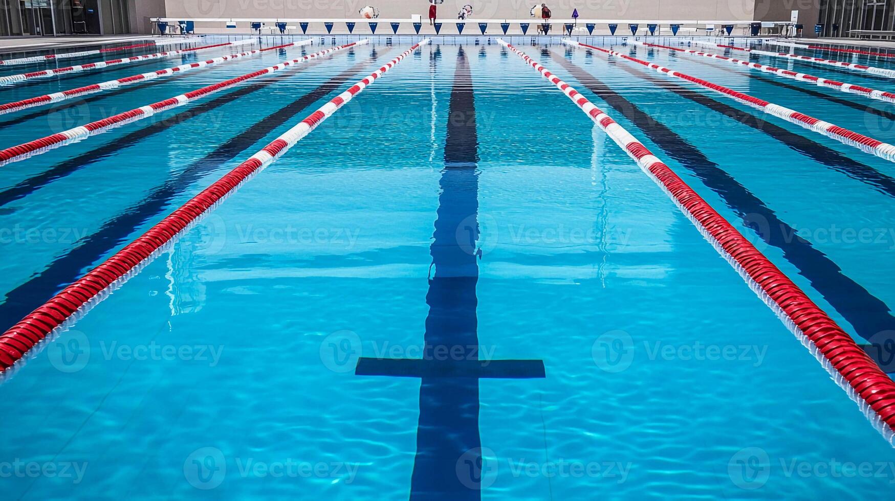 A long pool with red and white lines photo