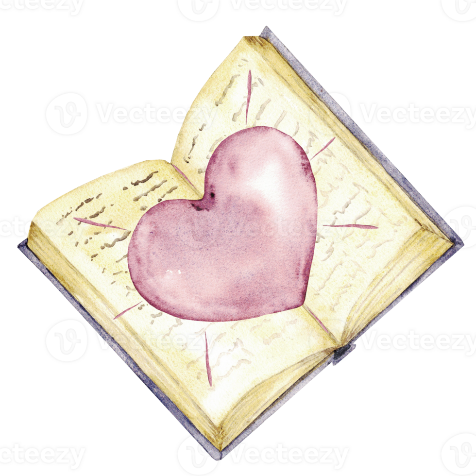 Watercolor illustration with open Bible and pink heart. Hand drawn. For first communion, baptism, wedding greeting cards, invitation, card, save the date and celebration, anniversary, birthday party png