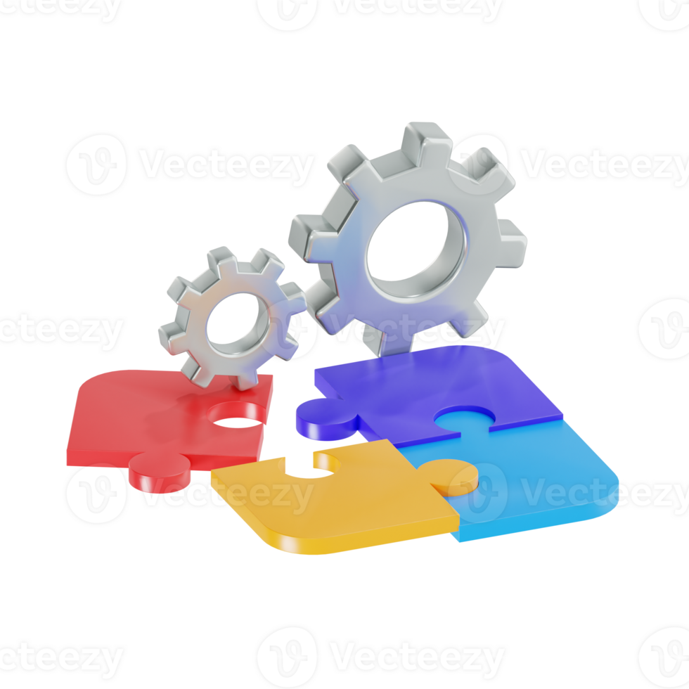 3D Strategy Puzzle and Gears Icon png