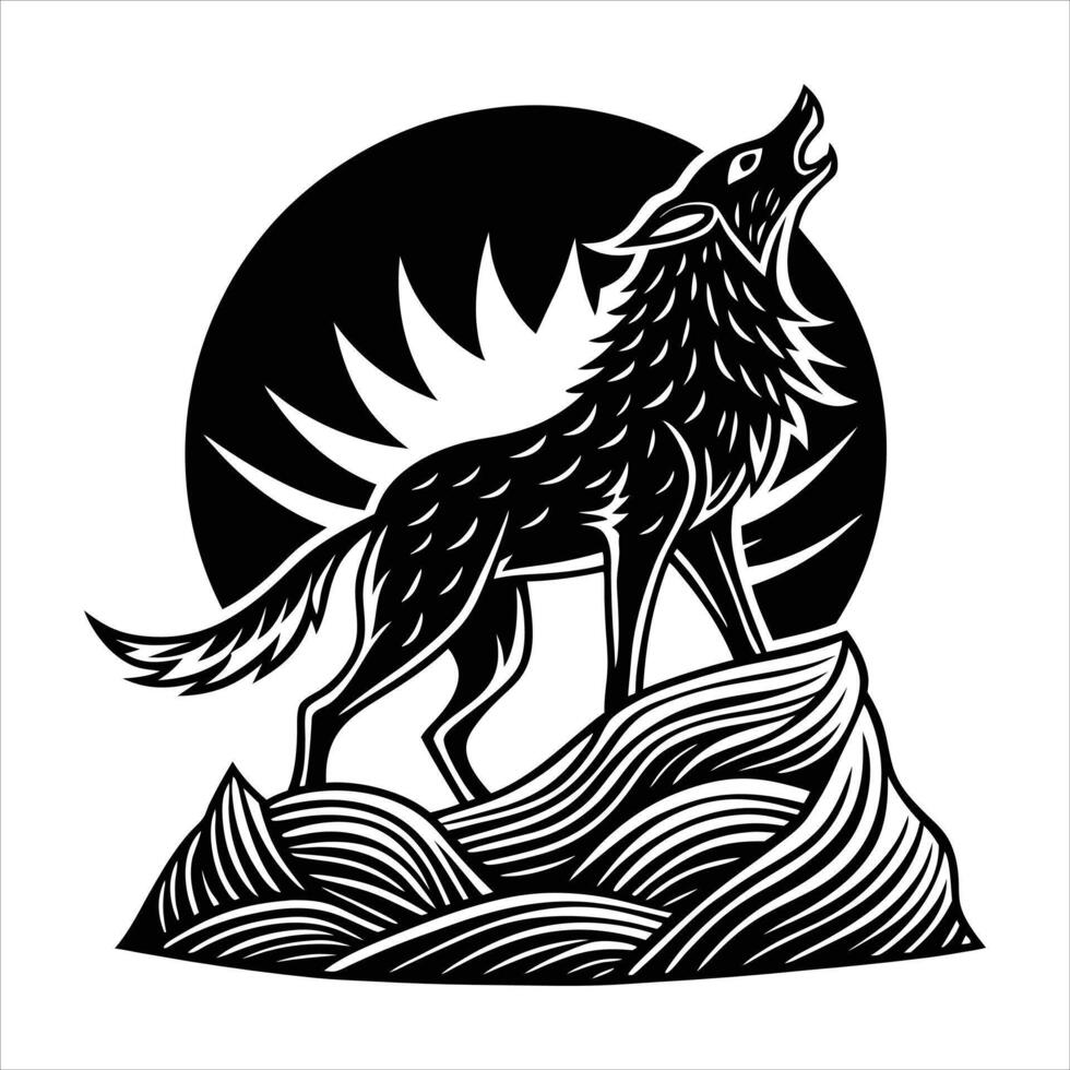 Wolf Howling Mountain vector