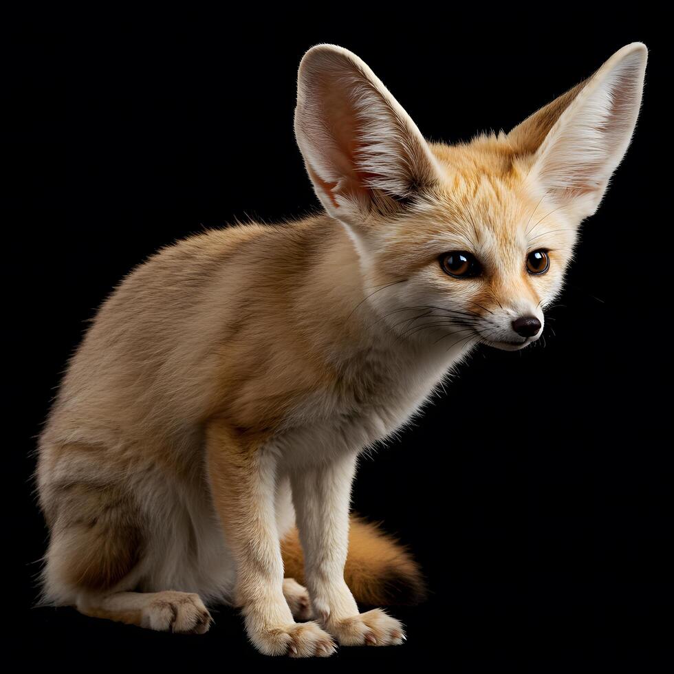 Adorable Fennec Fox Portrait Against a Black Background photo