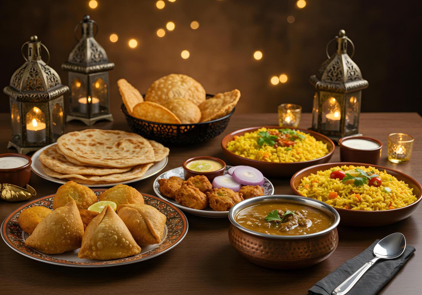 Delicious Indian Cuisine Platter with Aromatic Dishes photo