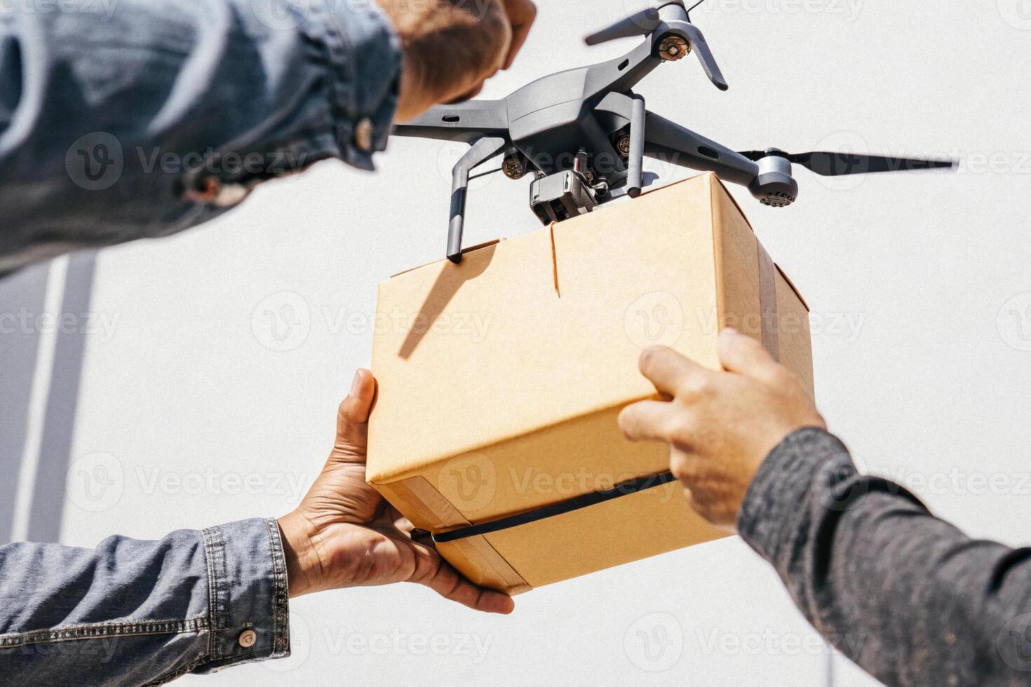 Drone Delivering Package To A Person, Customer Receiving A Parcel From A Drone photo