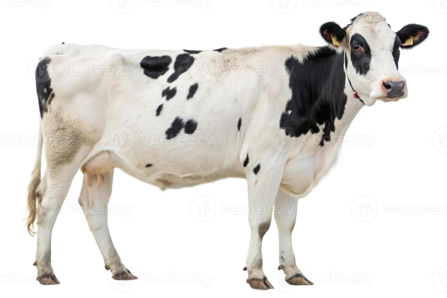 Milk dairy cow full body looking at camera isolated on white background photo