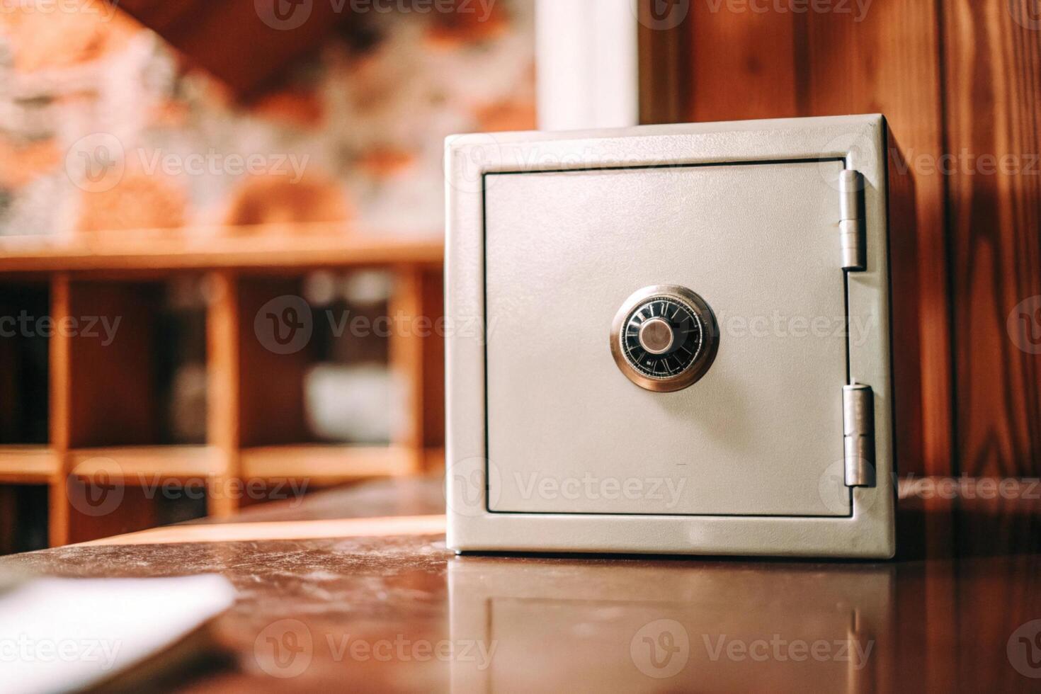 Modern Metal Bank Locker with Combination Lock Security Storage Corner Of A Room photo