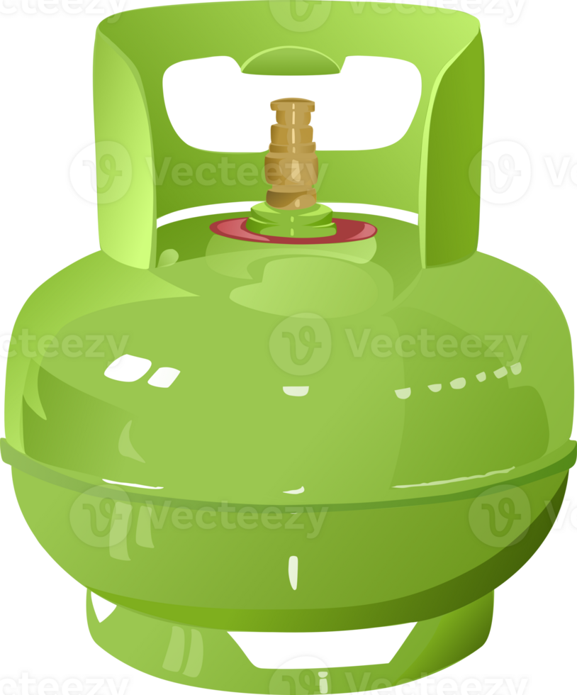 illustration of a 3kg LPG gas cylinder in green, commonly used as household fuel in Indonesia png