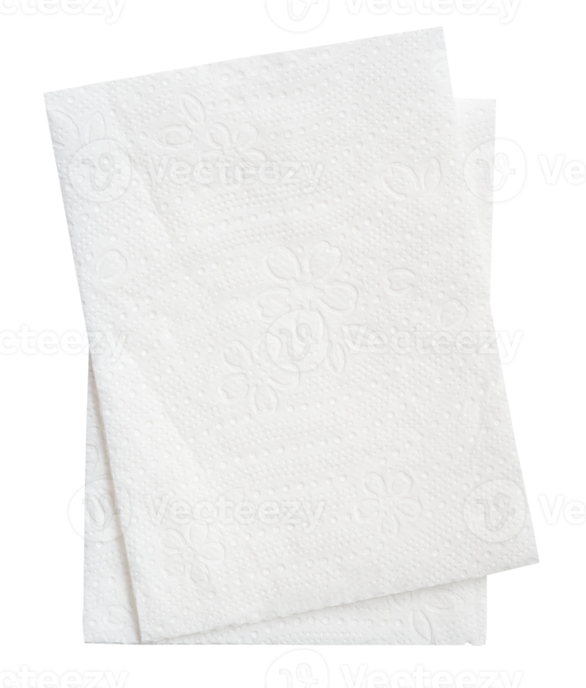 Folded white tissue paper pieces in stack isolated with clipping path in file format png