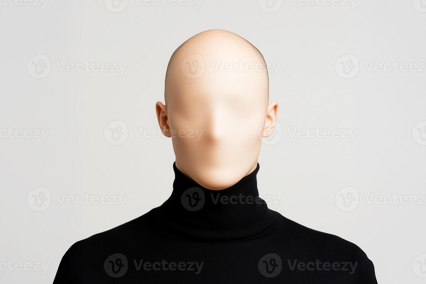 Faceless person or anonymous bald man hiding identity under stocking mask. prosopagnosia or face blindness concept. photo