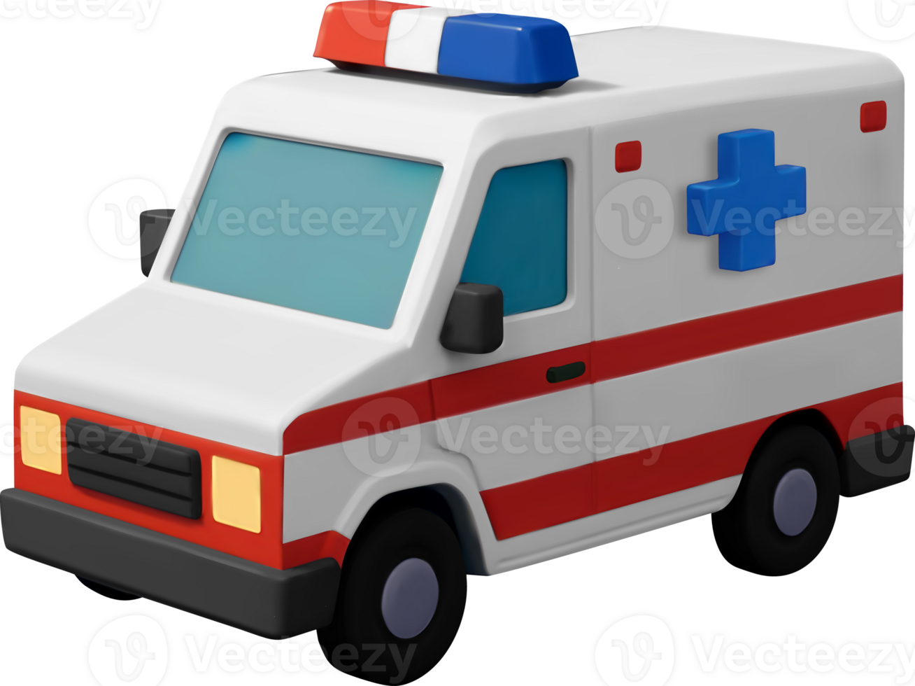 3D ambulance car with blue medical cross png