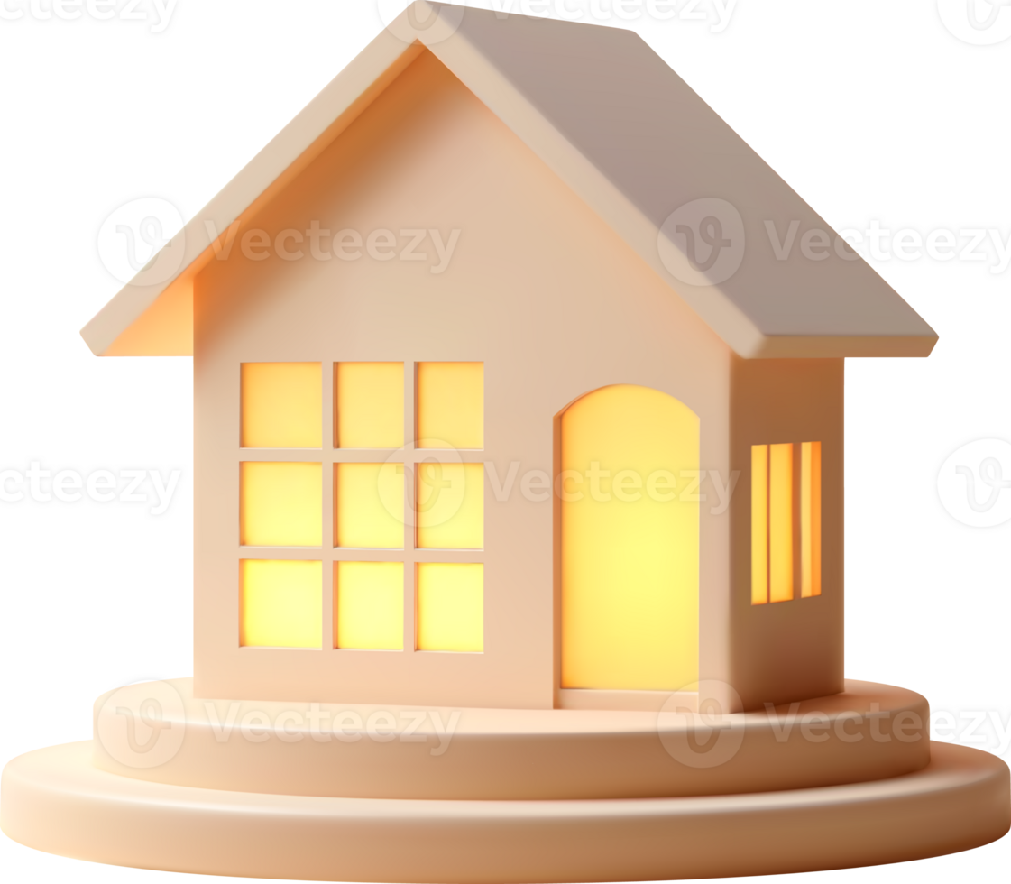 3D house on podium with illuminated windows png
