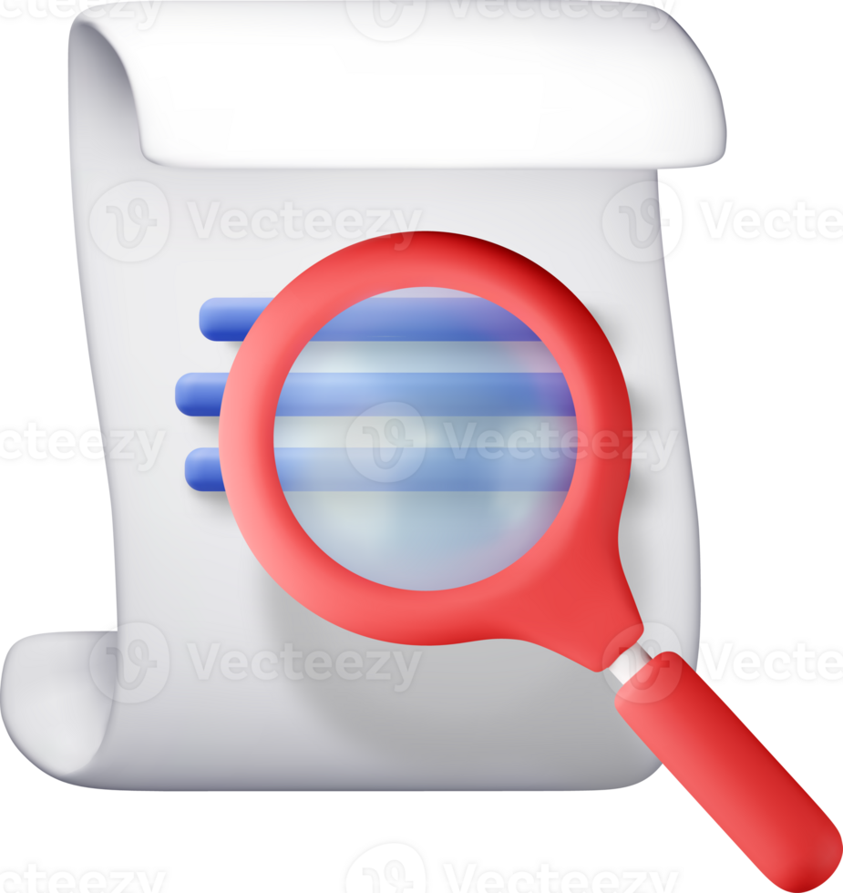 3D Document with magnifying glass png