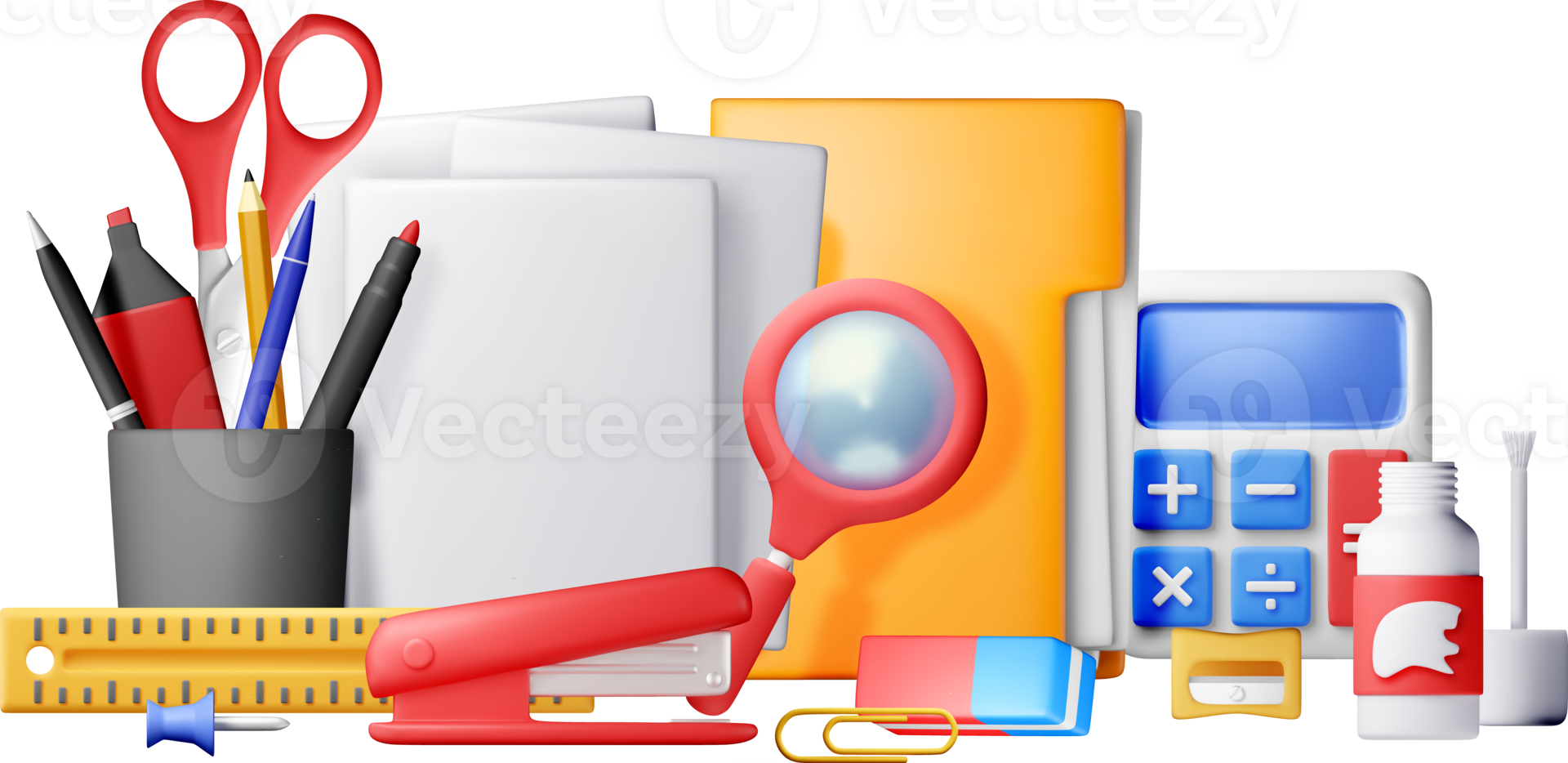 3d set of office stationery icons png