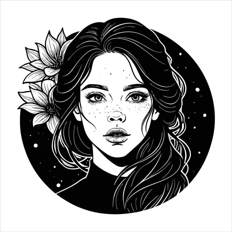 Beautiful Black White Girl Flower vector