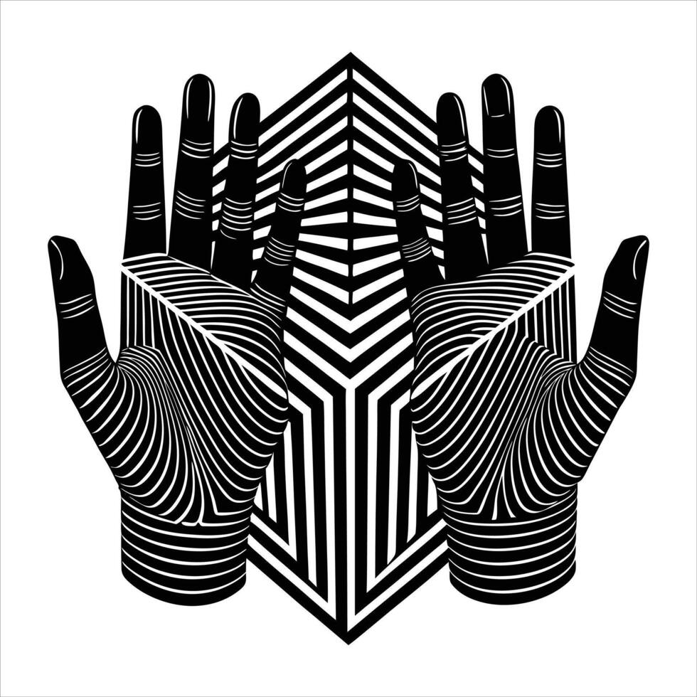 3d illusion hand vector