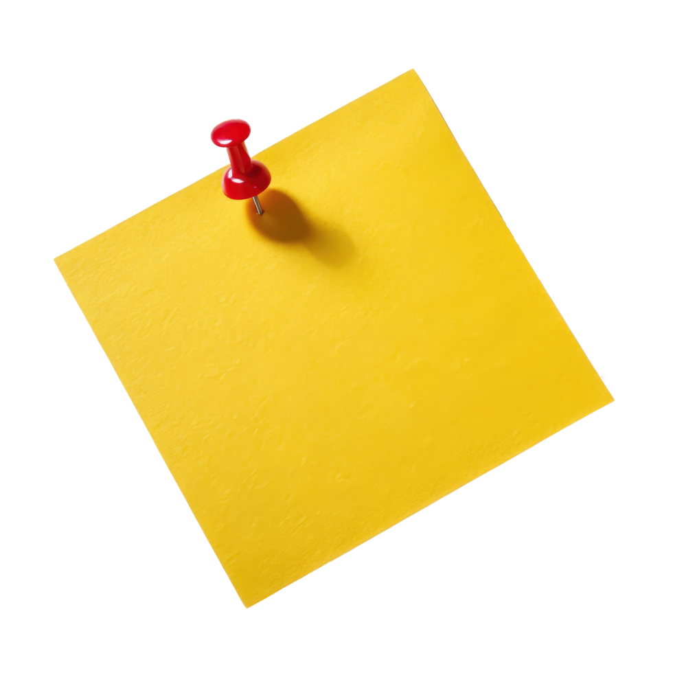 Yellow Sticky Note with Red Push Pin Isolated on Background png