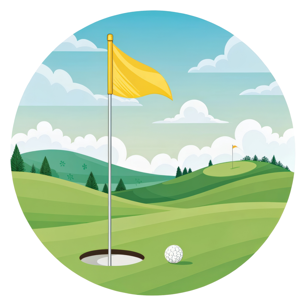 Golf Course Scene with Flag, Hole, and Ball in Circle png