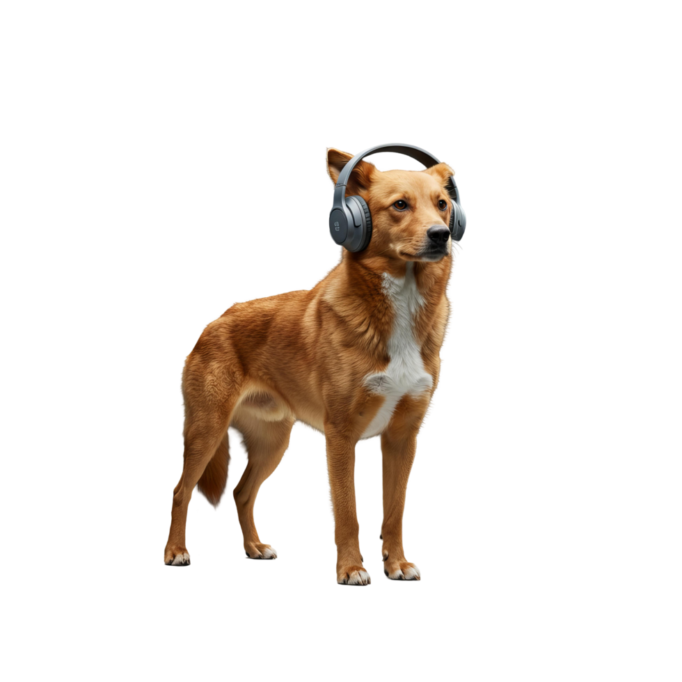 Alert Dog Wearing Headphones Listening to Sound png