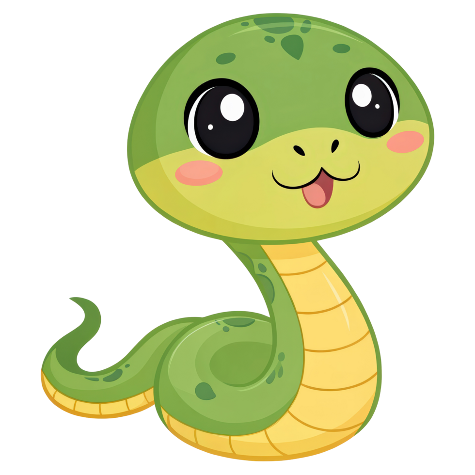 Playful Green Cartoon Snake with Tongue Out png