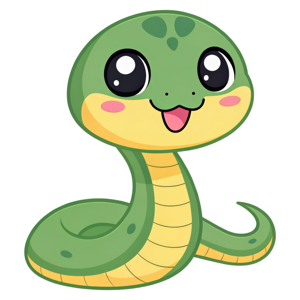 Adorable Green Cartoon Snake with Big Eyes png