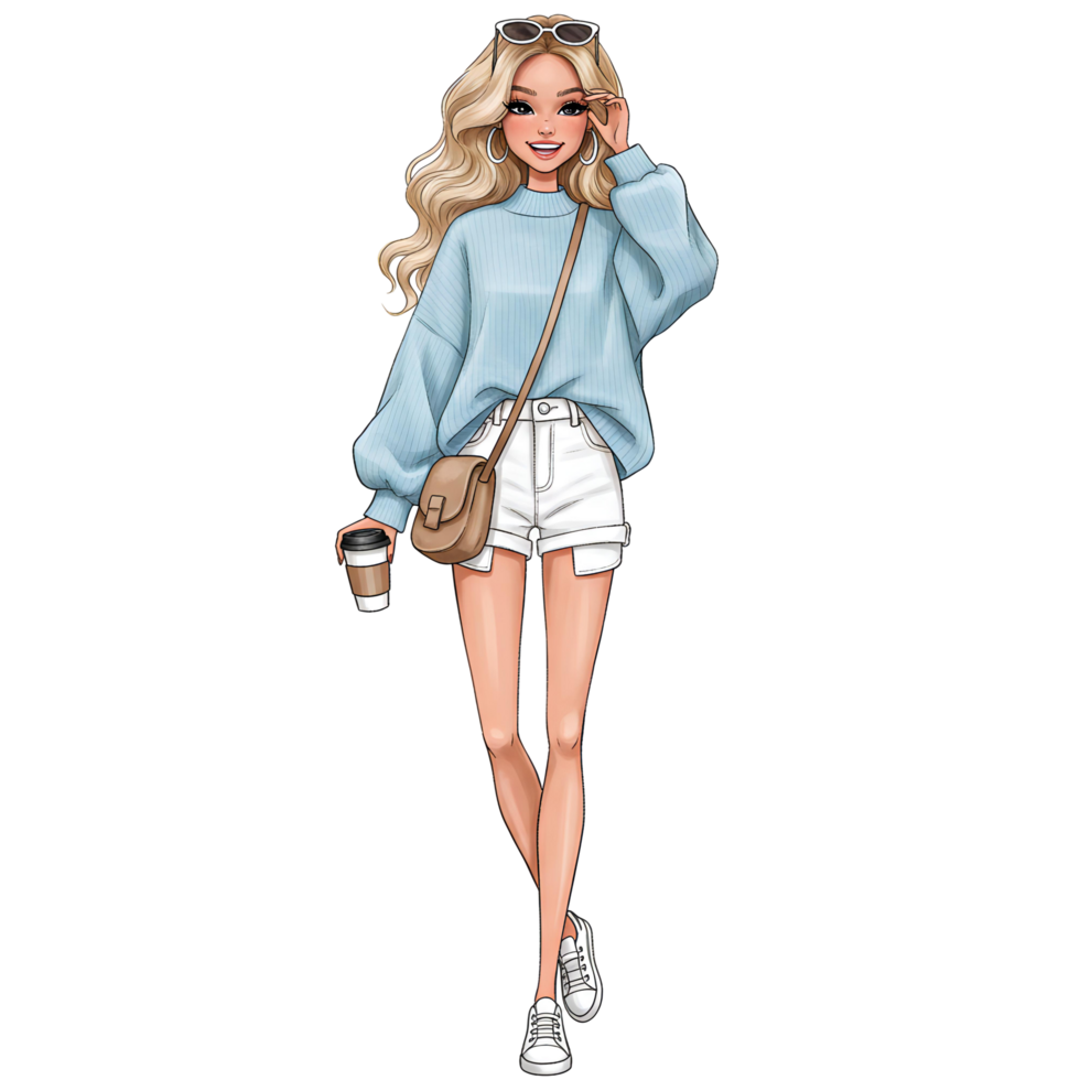 Doll in Casual Outfit with Sunglasses png