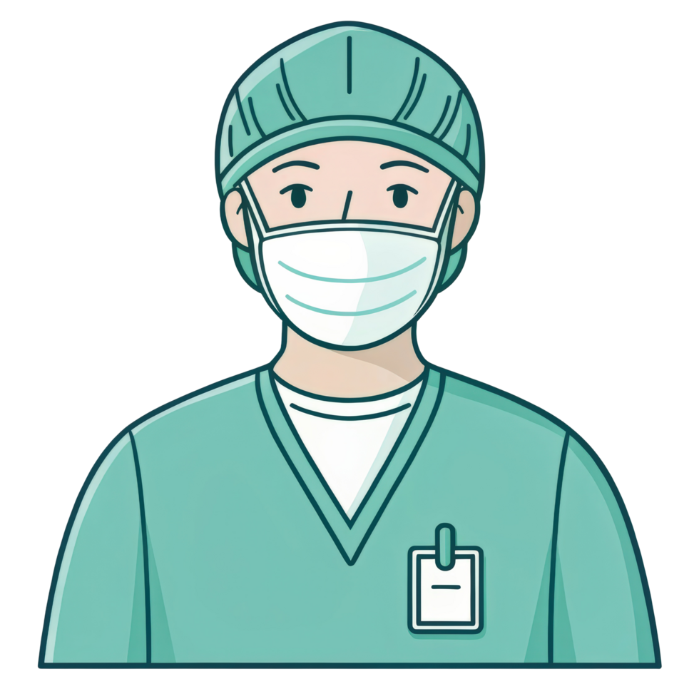 Healthcare Worker Portrait, Surgical Cap and Mask Graphic png