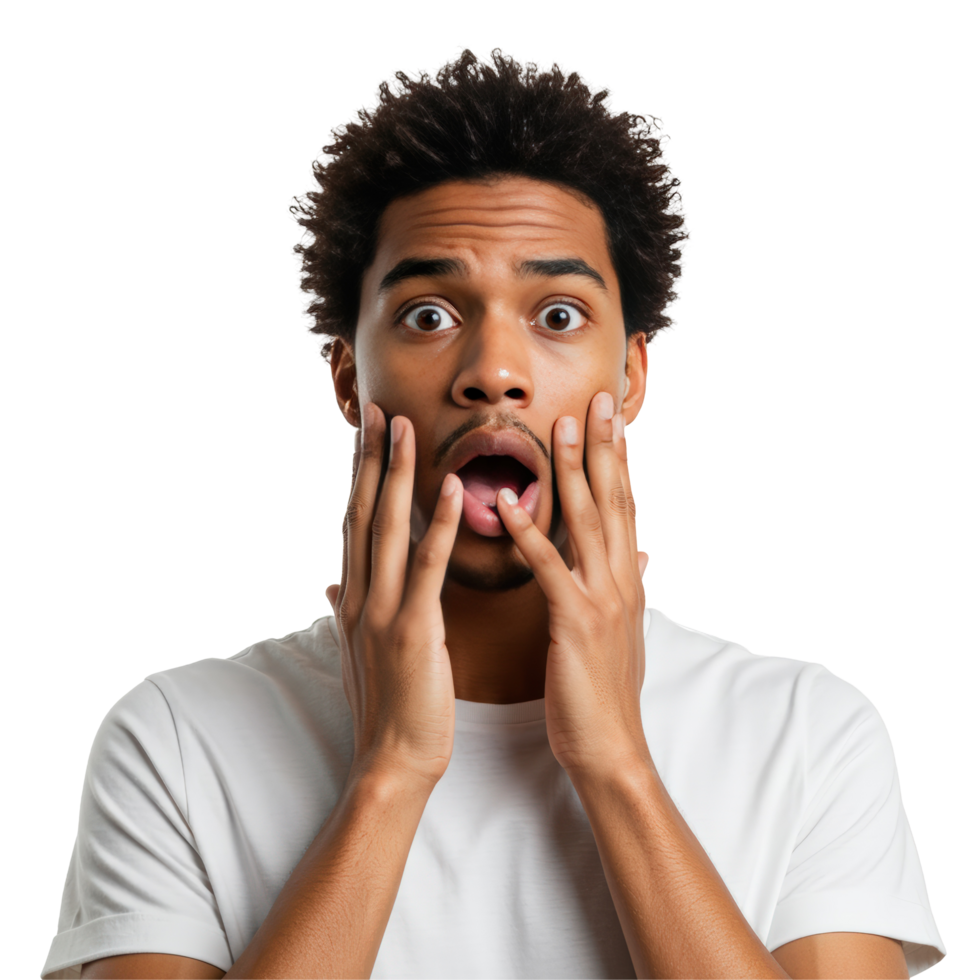 Shocked Man with Hands on Face, Surprised Reaction Graphic png