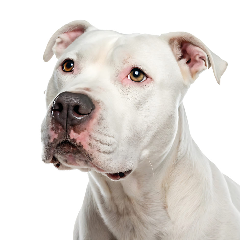Friendly White American Bulldog Face Looking to the Side png
