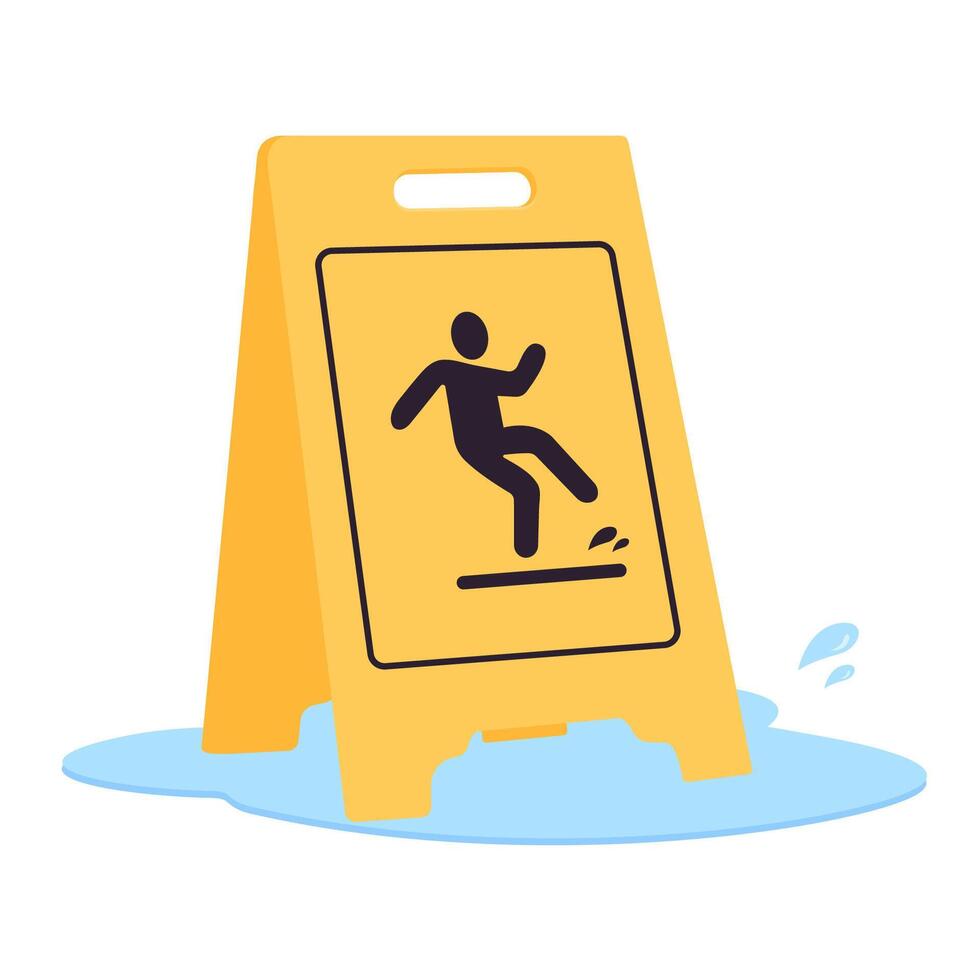 Caution Wet Floor. Warning sign. Plastic board design element. Falling human pictogram. vector