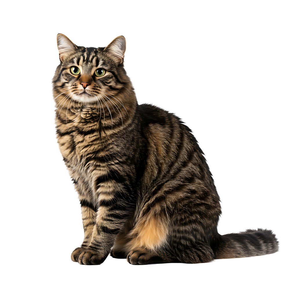 Fluffy Brown Striped Cat with Green Eyes png