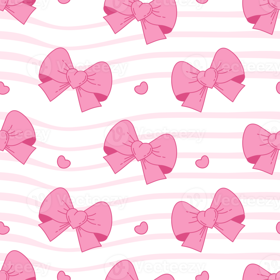 Vintage Seamless Pattern Coquette Pink Bow Ribbon on Stripe Background. Girly Vibe png
