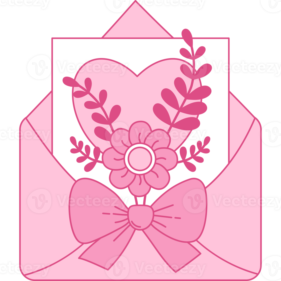 Pink love letter with Coquette Ribbon Bow and Bouquet of Flowers png