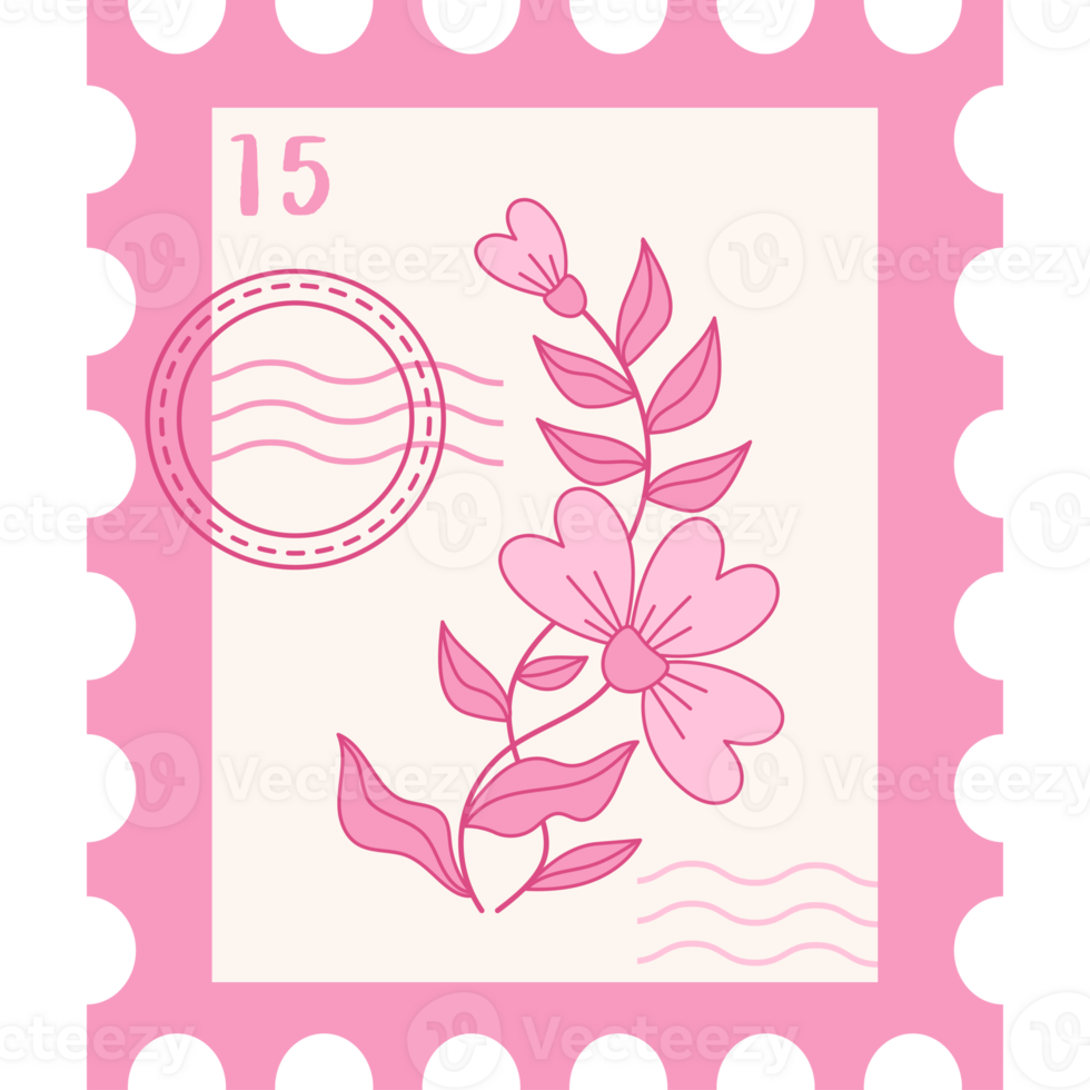 Romantic Coquette Pink Postage Stamp with Flower. Girly Vibe png