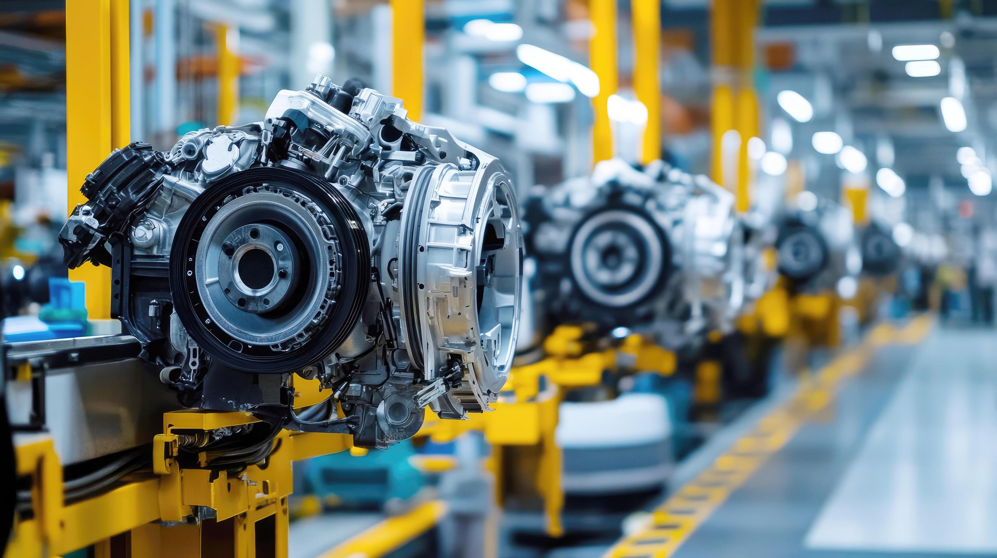 Automobile engine assembly line demonstrating advanced manufacturing ...