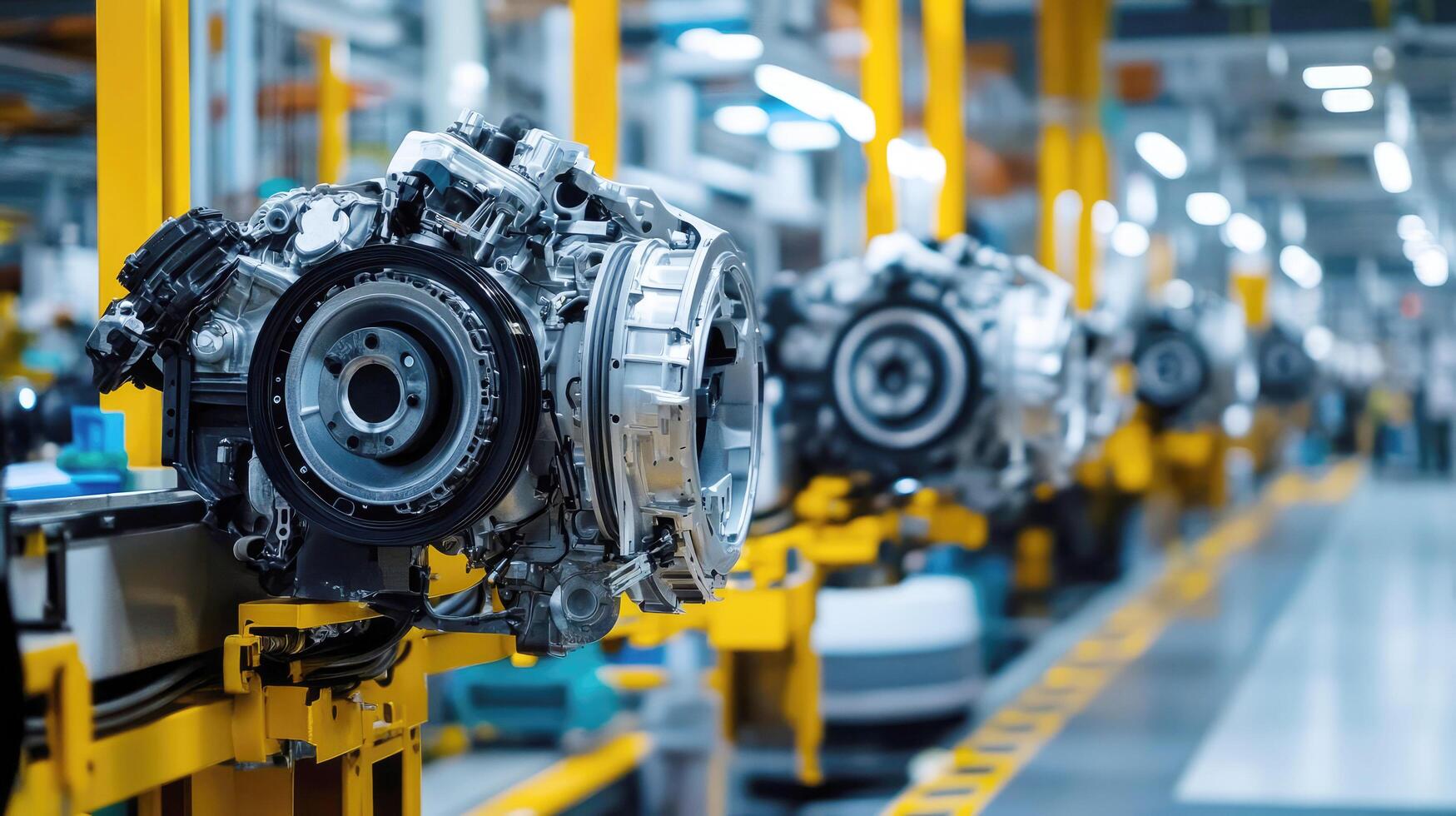 Automobile engine assembly line demonstrating advanced manufacturing technology in an industrial plant photo